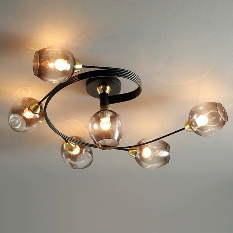 Valentina Flush Mount Plafondlamp, Glas, Zwart/Goud, Eetkamer
