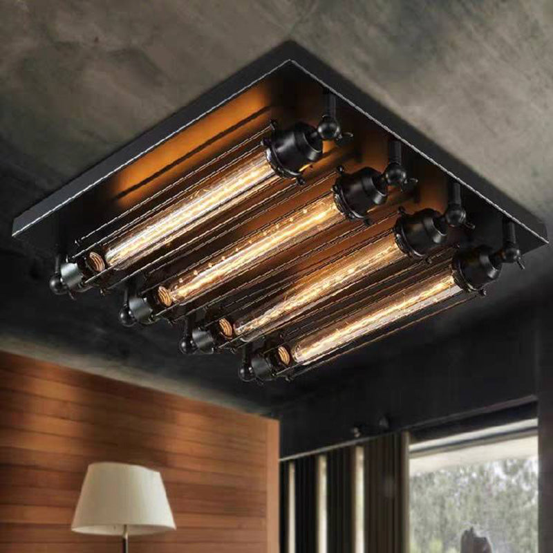 Austin Vintage Tubed Metal Flush Mount Plafondlamp, Zwart, Woonkamer