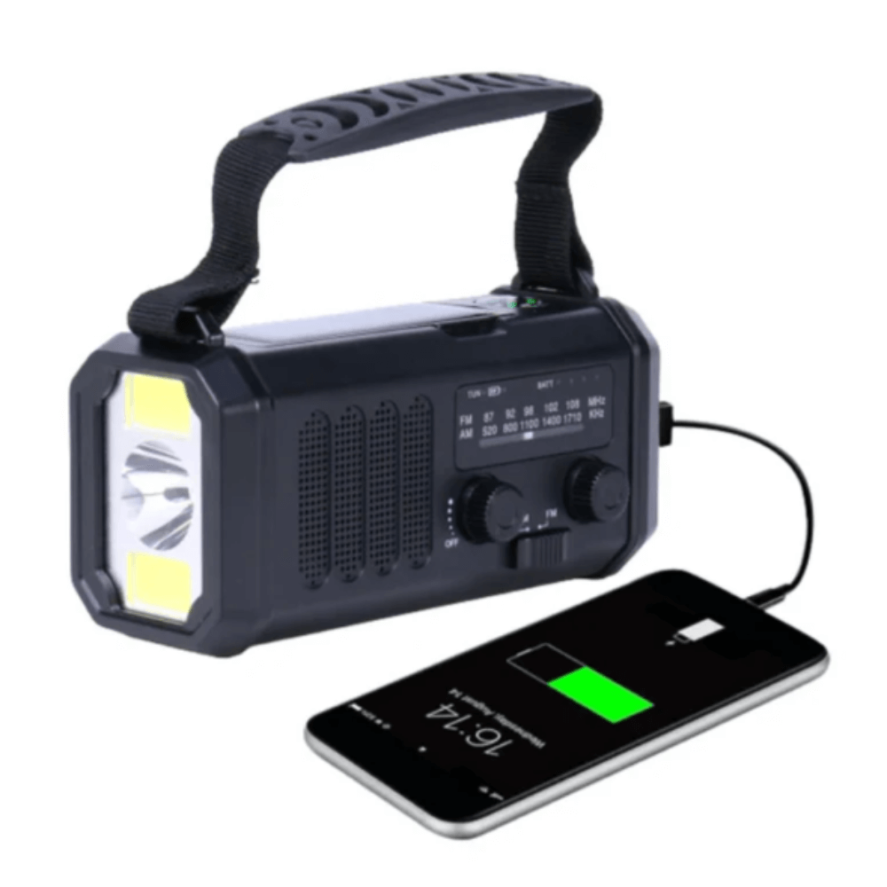 10.000mAh Noodradio – Zonne-energie, Handcrank & Powerbank in Eén