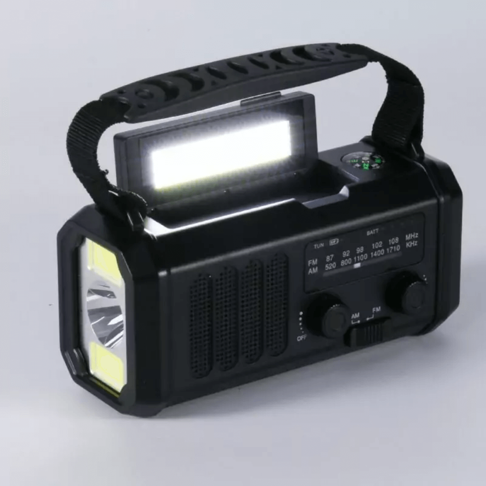 10.000mAh Noodradio – Zonne-energie, Handcrank & Powerbank in Eén
