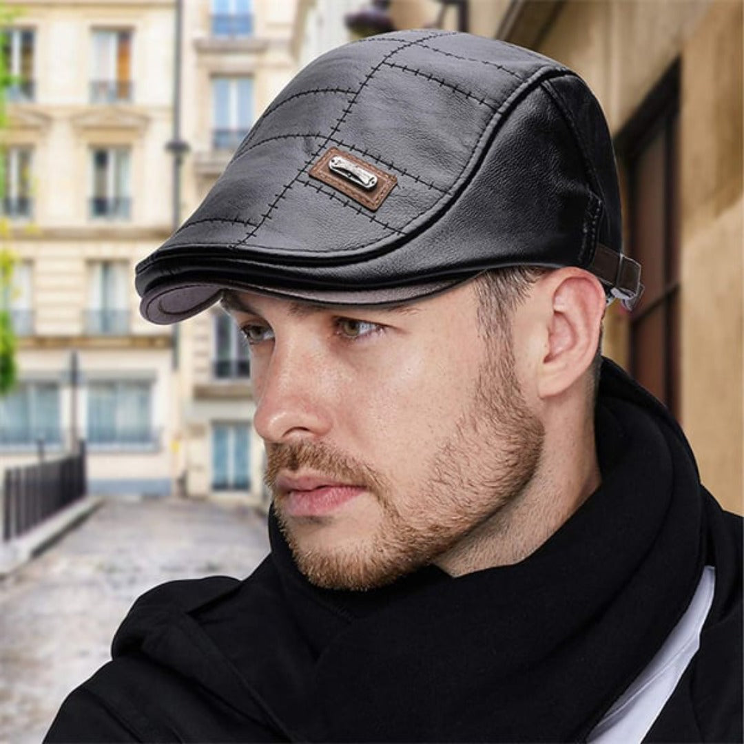 FlatCap - Retro mannen leren baret hoed