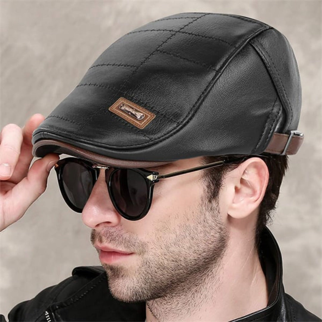 FlatCap - Retro mannen leren baret hoed