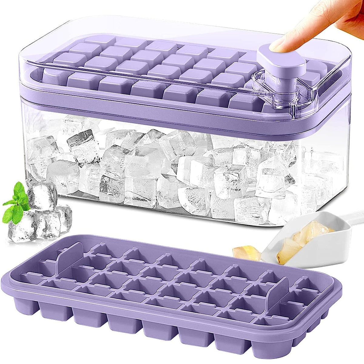 101oz. IJsblokjesvorm Set - 64-delige Siliconen IJsblokjesvorm met Deksel & Container