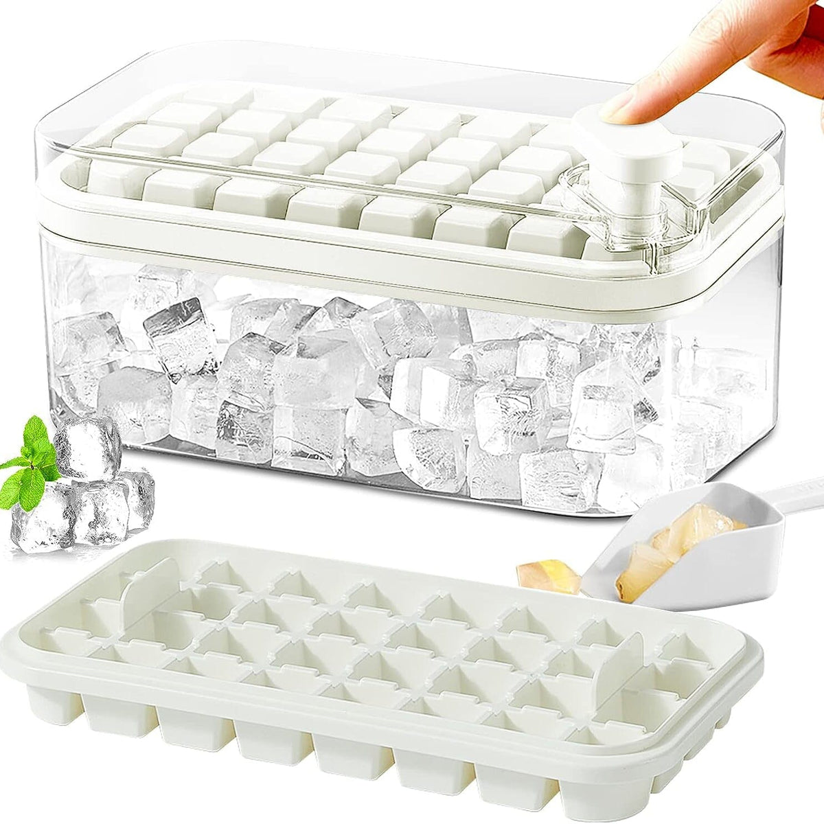 101oz. IJsblokjesvorm Set - 64-delige Siliconen IJsblokjesvorm met Deksel & Container