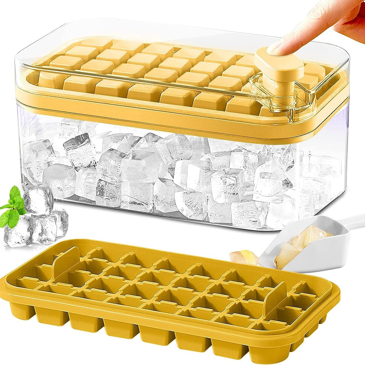 101oz. IJsblokjesvorm Set - 64-delige Siliconen IJsblokjesvorm met Deksel & Container