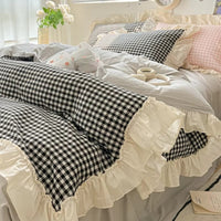 Gingham Ruit Rimpelrand Beddengoed Set