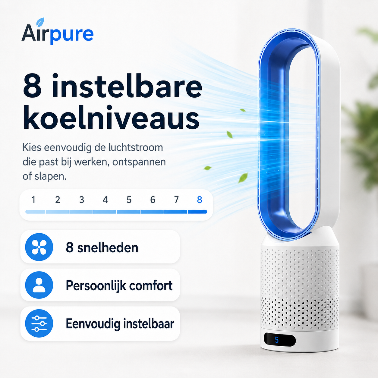 Airpure | Compact 3-in-1 Luchtreiniger & Koeler | Met Oscillatie & LED Aanraakbedieningspaneel