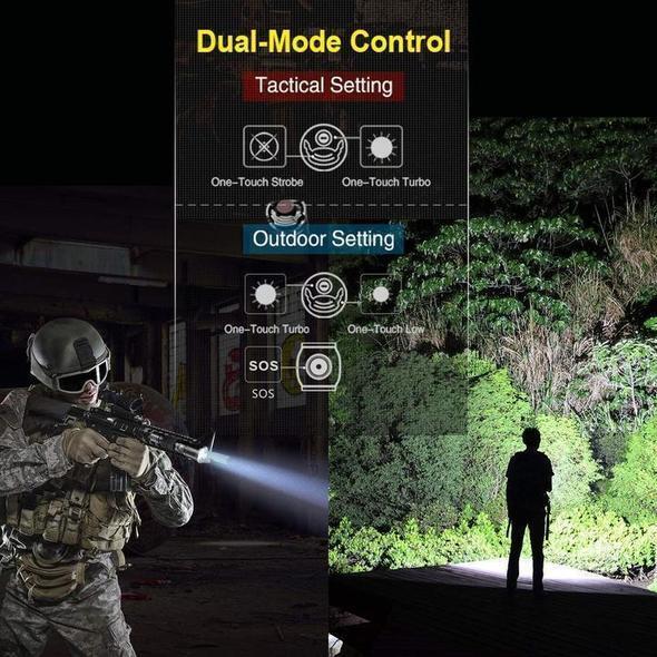 MS18 High-Performance LED Zaklamp | 100.000 Lumen | 18x Cree XHP70 2.0 LEDs | 2,3 km Bereik | IP56 Waterdicht | OLED-Statusdisplay | Inclusief Accupack