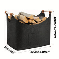 Filz-Kaminholzkorb FELDURA | Vouwbaar | 55L Volume | Met houten handvatten & leren details | Donkergrijs