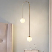 Zwarte/Gouden Bal Cluster Hanglamp Post-Modernist 2 Lichten Witte Glas Led Plafondlamp met Gebogen Stang