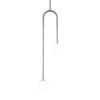 Zwarte/Gouden Bal Cluster Hanglamp Post-Modernist 2 Lichten Witte Glas Led Plafondlamp met Gebogen Stang
