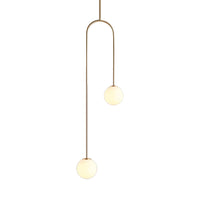 Zwarte/Gouden Bal Cluster Hanglamp Post-Modernist 2 Lichten Witte Glas Led Plafondlamp met Gebogen Stang