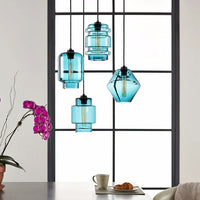 Cilindrische Hanglamp Simplicity Glas 1 Licht Roze/Geel/Blauw Hangende Plafondlamp