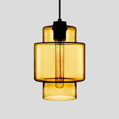Cilindrische Hanglamp Simplicity Glas 1 Licht Roze/Geel/Blauw Hangende Plafondlamp