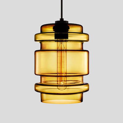 Cilindrische Hanglamp Simplicity Glas 1 Licht Roze/Geel/Blauw Hangende Plafondlamp