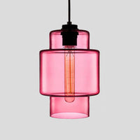 Cilindrische Hanglamp Simplicity Glas 1 Licht Roze/Geel/Blauw Hangende Plafondlamp