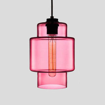 Cilindrische Hanglamp Simplicity Glas 1 Licht Roze/Geel/Blauw Hangende Plafondlamp