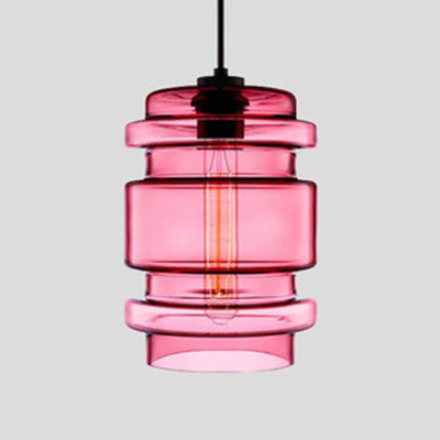 Cilindrische Hanglamp Simplicity Glas 1 Licht Roze/Geel/Blauw Hangende Plafondlamp