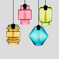 Cilindrische Hanglamp Simplicity Glas 1 Licht Roze/Geel/Blauw Hangende Plafondlamp