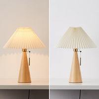 Japanse Minimalistische Houten Geplooide Stof LED Tafellamp 1-Licht