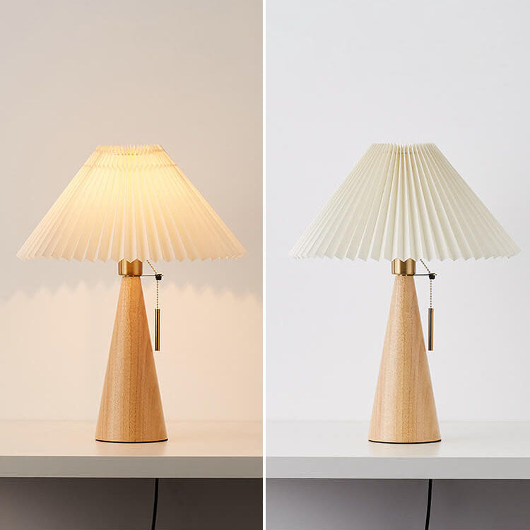 Japanse Minimalistische Houten Geplooide Stof LED Tafellamp 1-Licht
