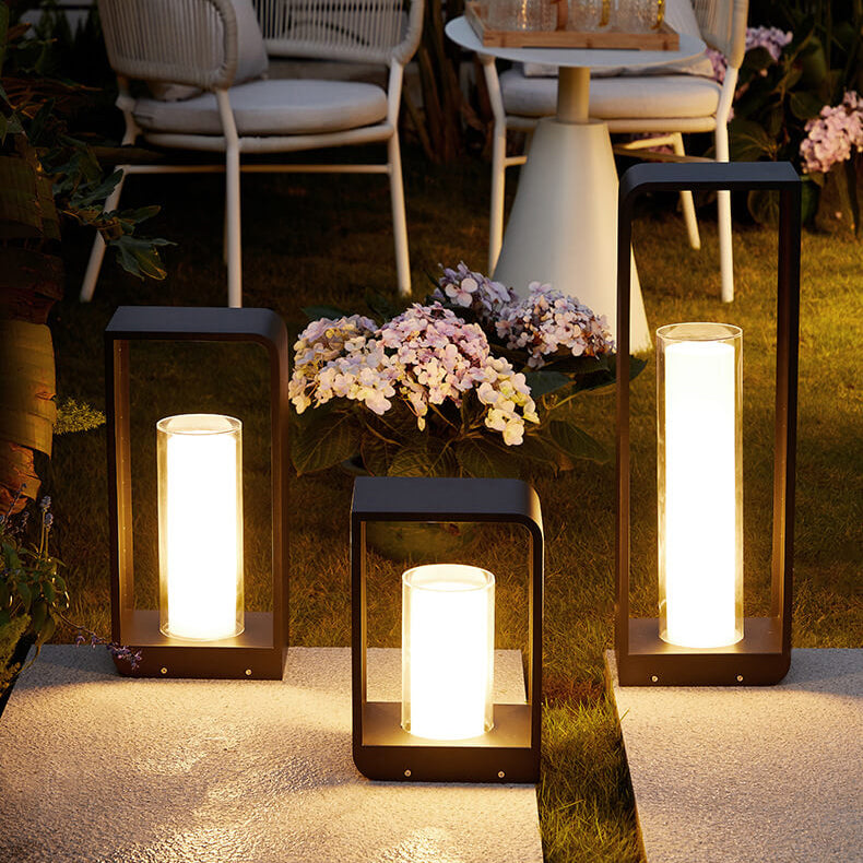 Zwarte Rectangulaire Zonne- Buitenlamp met Frosted Glas