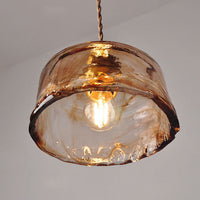 Vintage Amber Ronde Glazen Messing Hanglamp 1-Licht