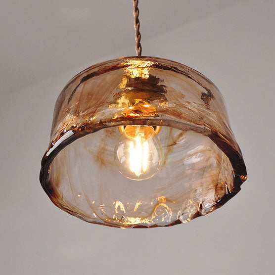 Vintage Amber Ronde Glazen Messing Hanglamp 1-Licht