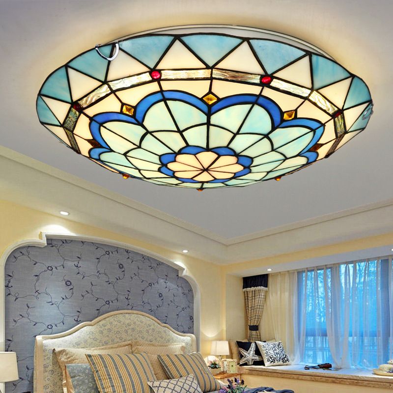 Tiffany Flush Mount Glazen Kleurrijke Plafondlamp, Slaapkamer