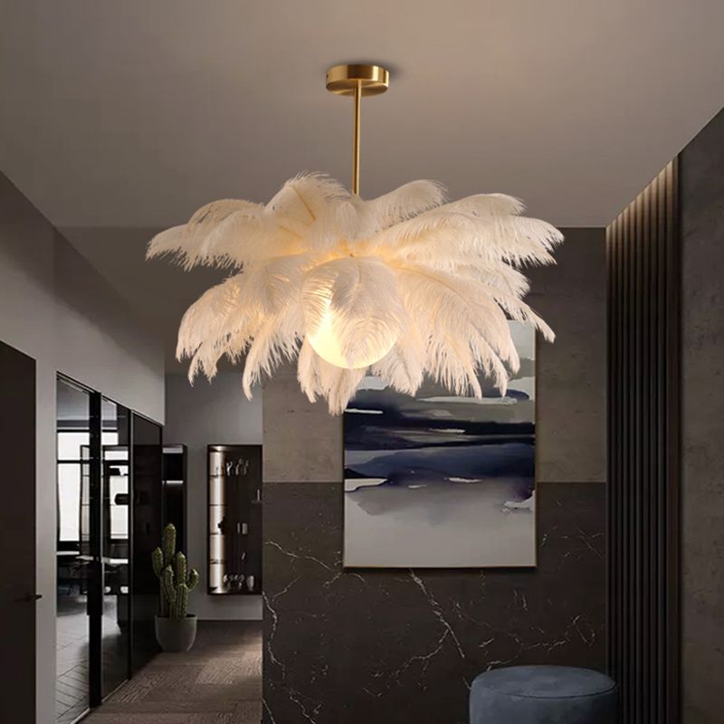 O'Moore Struisvogel Hedendaagse Elegante Veer Kroonluchter, Wit