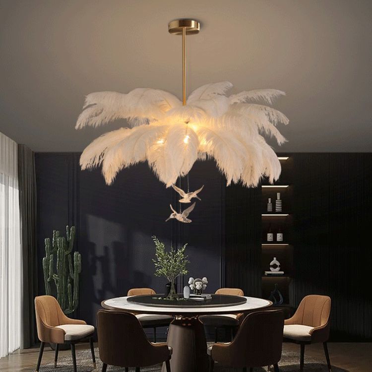 O'Moore Struisvogel Hedendaagse Elegante Veer Kroonluchter, Wit