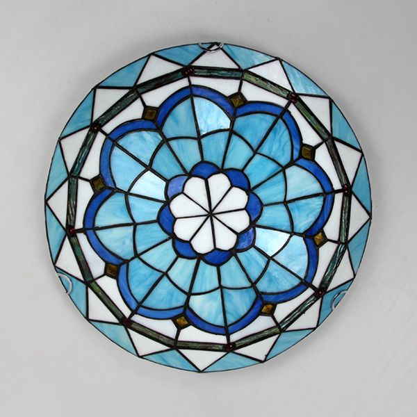 Tiffany Flush Mount Glazen Kleurrijke Plafondlamp, Slaapkamer