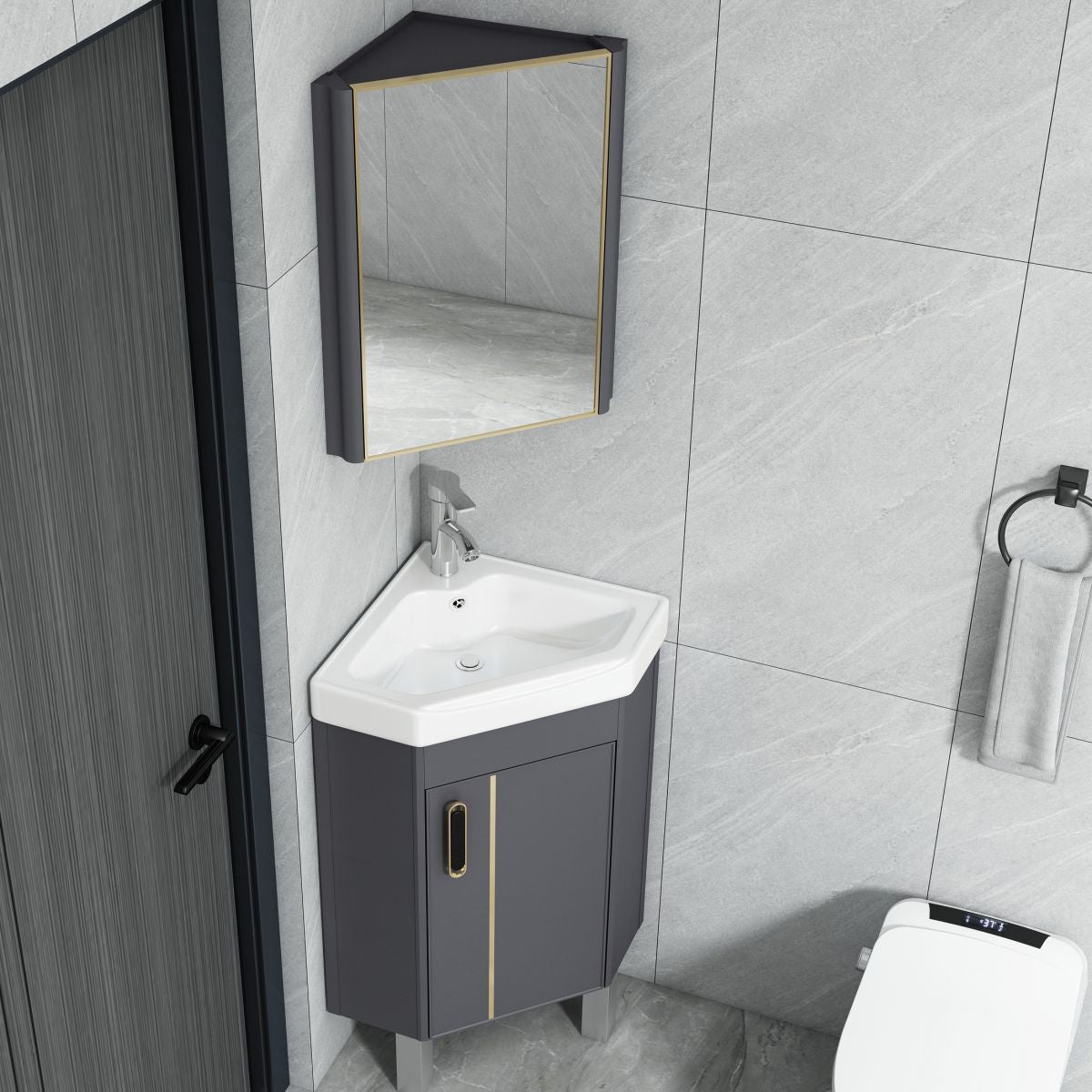 Contemporary Sink Vanity Driehoekige Wandgemonteerde Hoekbadkamermeubel
