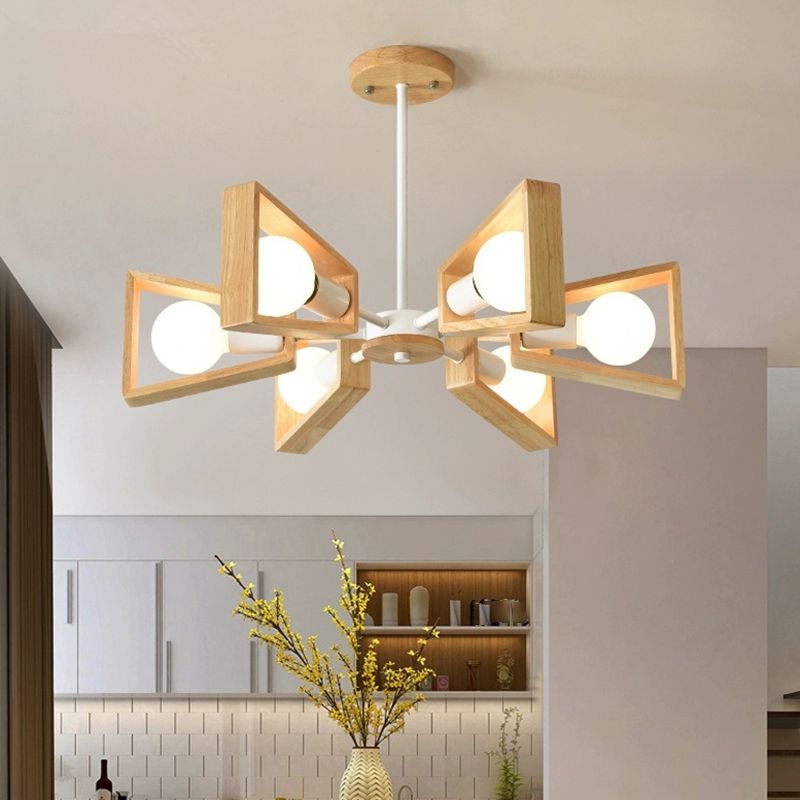 Sputnik Kroonluchter van Hout | Modern Geometrisch Ontwerp