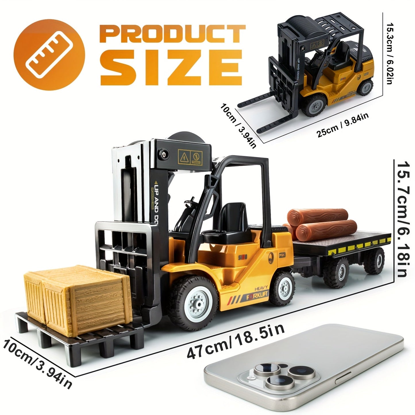 Zware Remote Control Heftruck – 1:24 Schaal met Lichten & Trailer