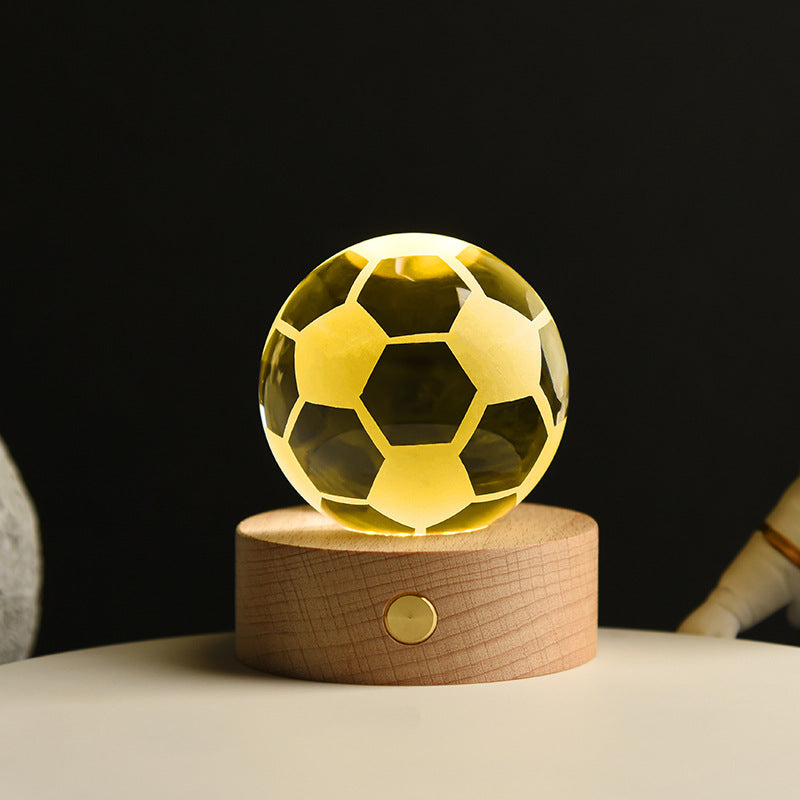 LED 3D Lamp in Kristal – Decoratieve Bol met Houten Basis