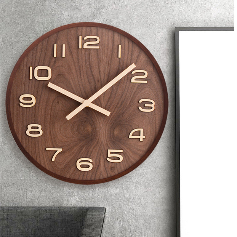 Walnut Houten Wandklok Minimalistisch Stil Modern