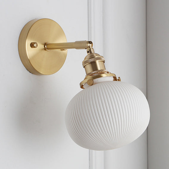 Porseleinen Wandlamp met Messing Lampenvoet Eetkamer Hal 5/6/8.5 Inch Breed 1 Licht Moderne Wandlamp in Wit