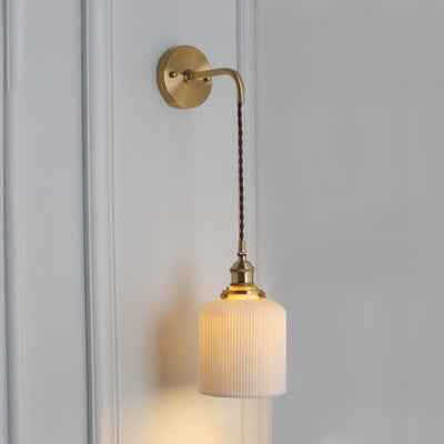 Porseleinen Wandlamp met Messing Lampenvoet Eetkamer Hal 5/6/8.5 Inch Breed 1 Licht Moderne Wandlamp in Wit