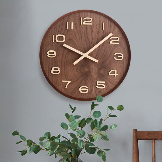 Walnut Houten Wandklok Minimalistisch Stil Modern