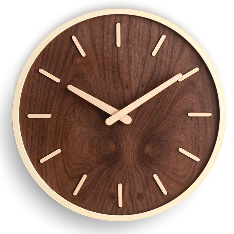 Walnut Houten Wandklok Minimalistisch Stil Modern