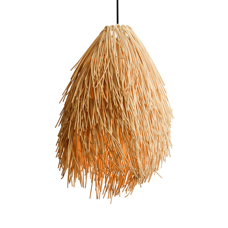 Beige Druppel Hanglamp Aziatisch Stijlvol 1-Lamp Rattan Hanglicht voor Restaurant