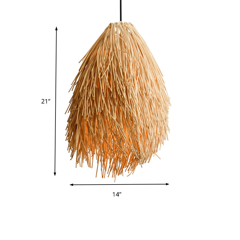 Beige Druppel Hanglamp Aziatisch Stijlvol 1-Lamp Rattan Hanglicht voor Restaurant