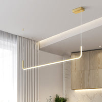 Eenvoudige LED Multi Plafondlamp met Metalen Kap Zwart/Goud Lineaire Hanglamp in Warm/Wit Licht, 35.5"/47" Lang