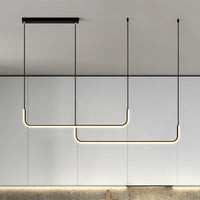 Eenvoudige LED Multi Plafondlamp met Metalen Kap Zwart/Goud Lineaire Hanglamp in Warm/Wit Licht, 35.5"/47" Lang