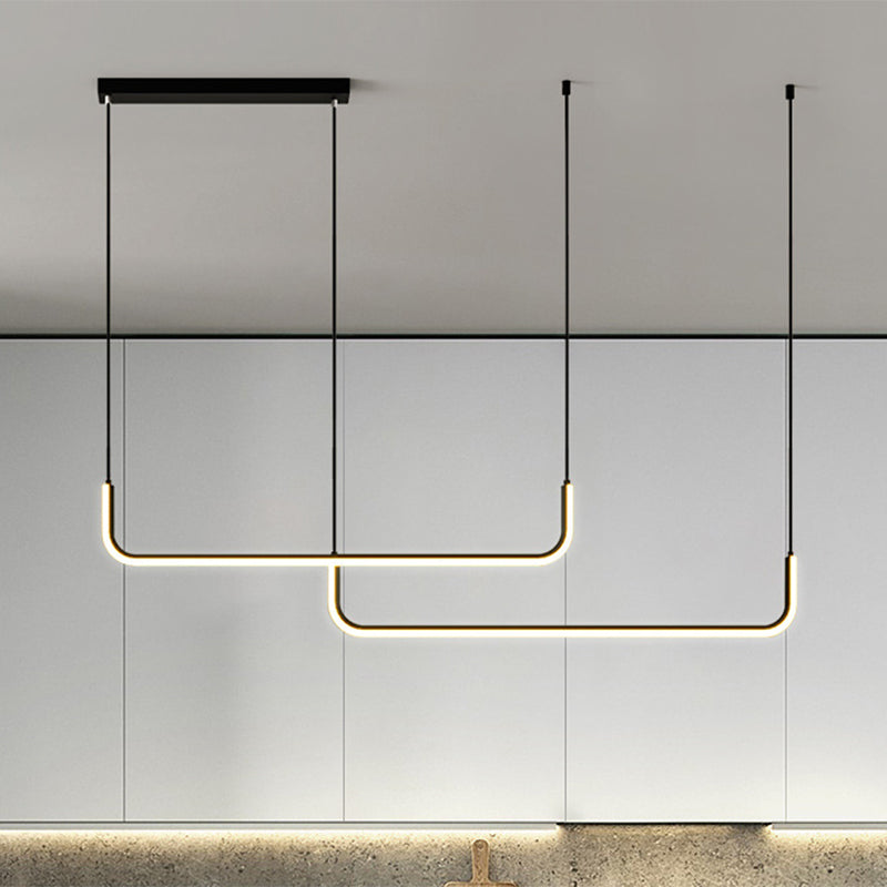 Eenvoudige LED Multi Plafondlamp met Metalen Kap Zwart/Goud Lineaire Hanglamp in Warm/Wit Licht, 35.5"/47" Lang