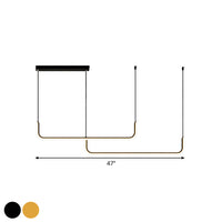 Eenvoudige LED Multi Plafondlamp met Metalen Kap Zwart/Goud Lineaire Hanglamp in Warm/Wit Licht, 35.5"/47" Lang