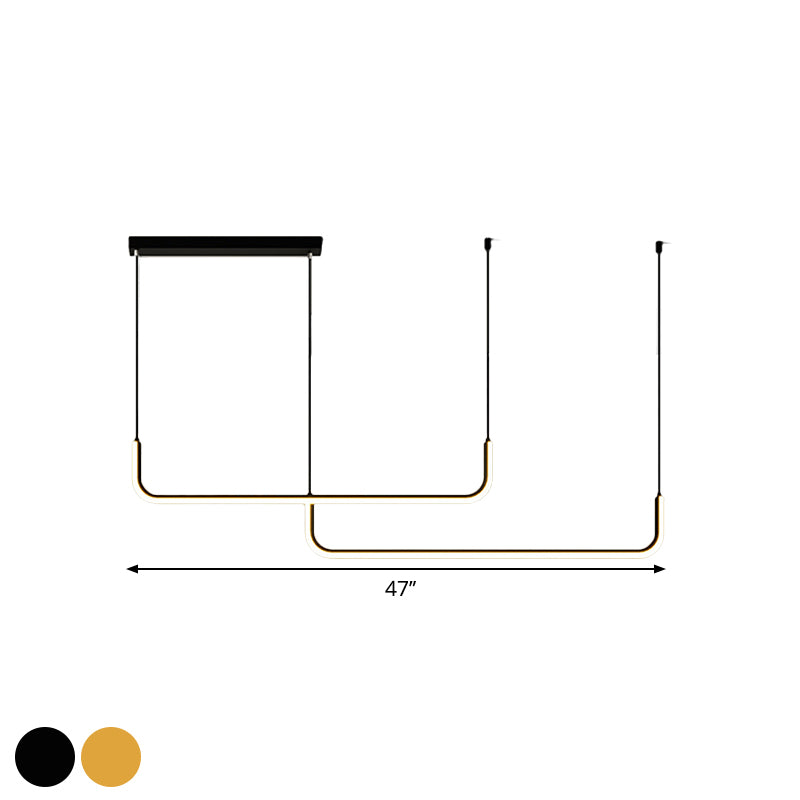 Eenvoudige LED Multi Plafondlamp met Metalen Kap Zwart/Goud Lineaire Hanglamp in Warm/Wit Licht, 35.5"/47" Lang