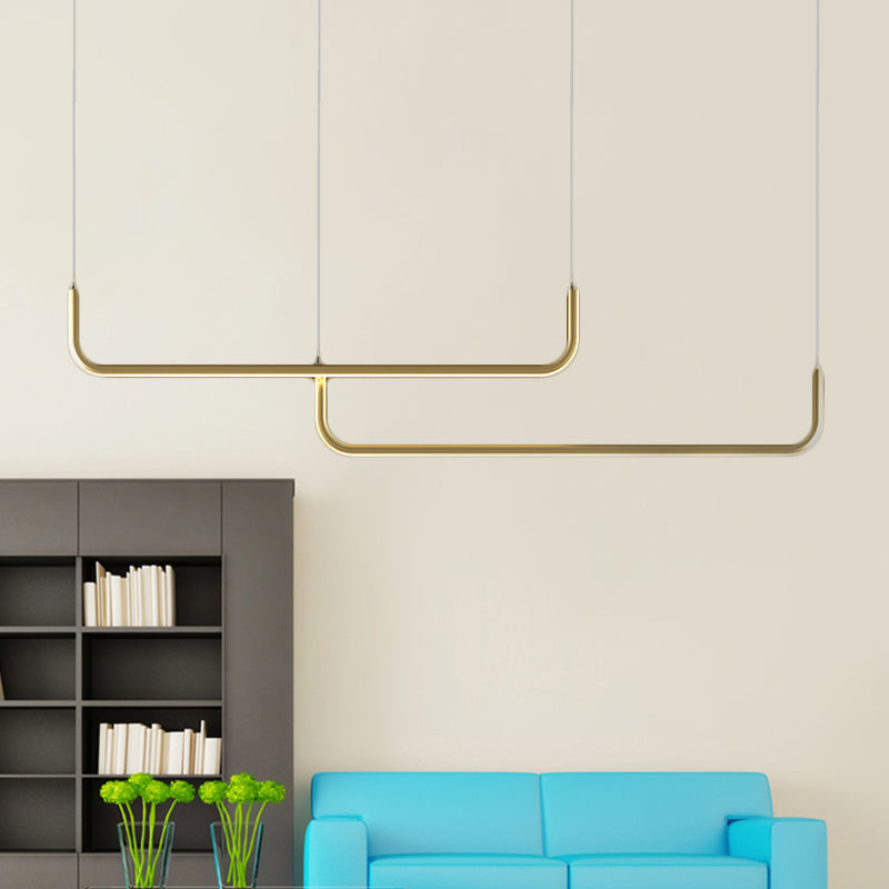 Eenvoudige LED Multi Plafondlamp met Metalen Kap Zwart/Goud Lineaire Hanglamp in Warm/Wit Licht, 35.5"/47" Lang