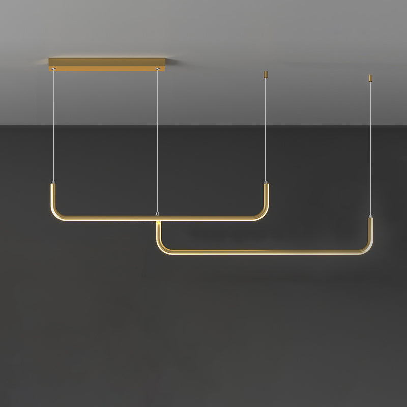 Eenvoudige LED Multi Plafondlamp met Metalen Kap Zwart/Goud Lineaire Hanglamp in Warm/Wit Licht, 35.5"/47" Lang
